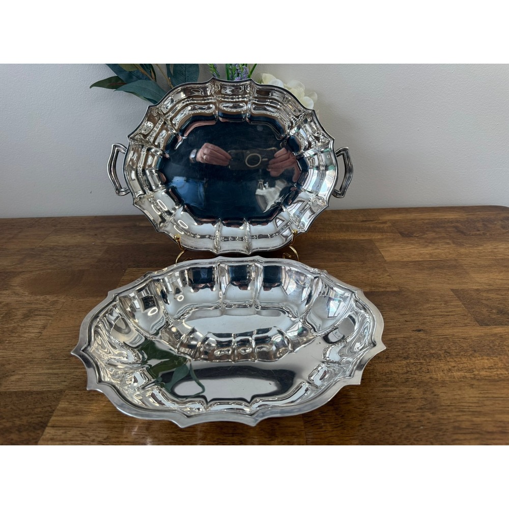 Vintage Wm Rogers‎ Star Silverplate Oval Serving Bowl Pattern 696 Cottagecore